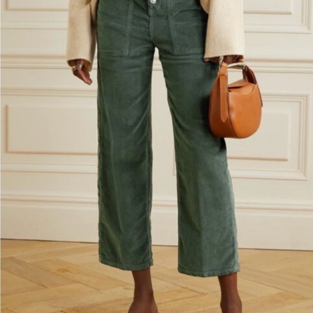 Veronica Beard Crosbie Wide Leg Crop High Rise Corduroy Forest Green Size 26